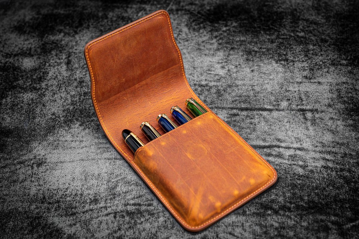 Retro Crazy Horse Leather Pencil Roll Up Cases Pen Bag Pouch