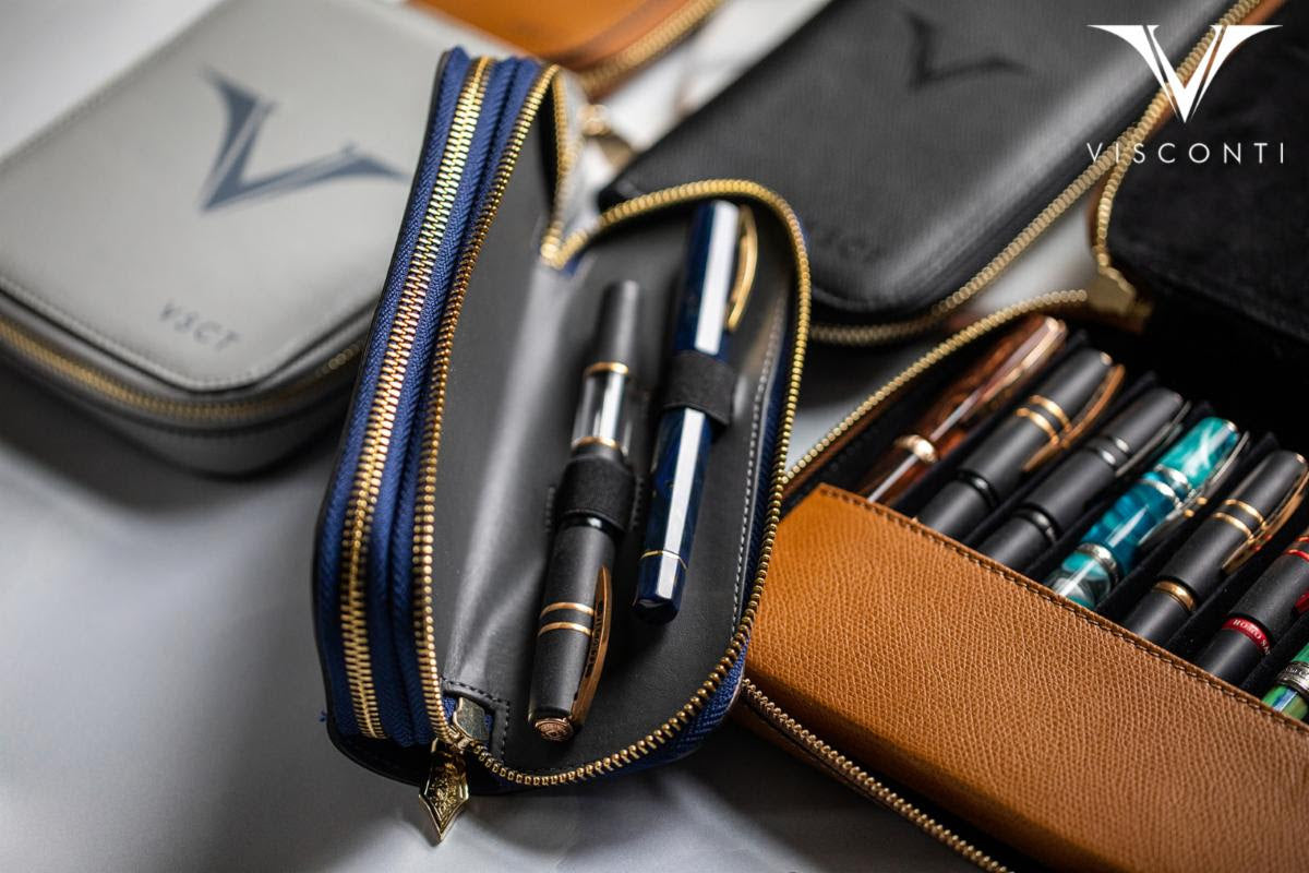 Visconti 3 Pen Holder, Leather, Rigid, Zip, Black, KL07-01