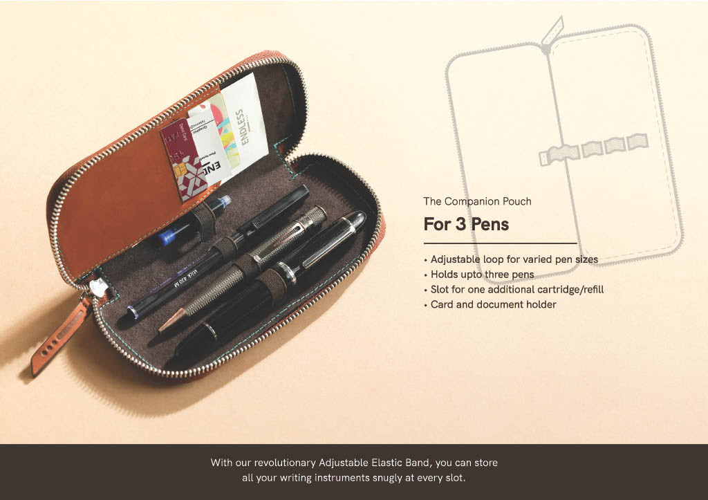Endless Pens Companion 3 Pen Adjustable Pen Pouch - Brown