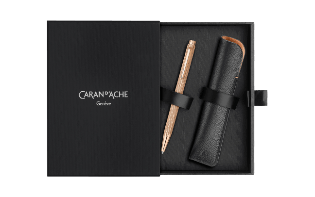 Caran d'Ache Ecridor Venetian Rose Gold Ballpoint Pen and Leather