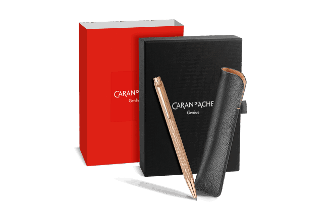 Caran d'Ache Ecridor Venetian Rose Gold Ballpoint Pen and Leather
