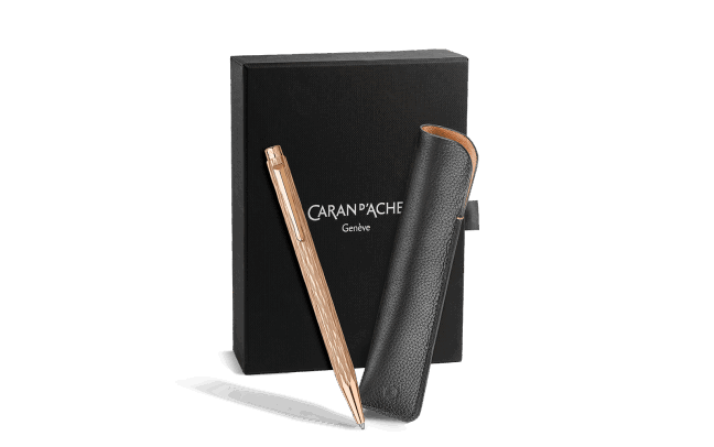 Caran d'Ache Ecridor Venetian Rose Gold Ballpoint Pen and Leather